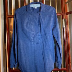 Nwot Loft Denim Long Sleeved Overblouse With Collar And One Button Closure. Has Raglan Sleeves And Shirttail Hem Nice. Pit To Pit 20 1/2” Length 25 1/2” Blue Denim Blouse With Buttons, Casual Button-up Blouse In Medium Wash, Blue Denim Button Blouse, Blue Denim Buttoned Blouse, Casual Medium Wash Button-up Blouse, Blue Denim Blouse With Button Closure, Summer Dark Wash Button-up Blouse, Casual Denim Blue Blouse With Buttons, Casual Chambray Button-up Blouse