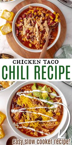 chicken taco chili recipe in a white bowl