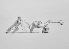 a drawing of a person doing a handstand on the ground with a guitar