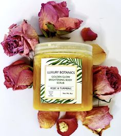 The GOLDEN GLOW Brightening Scrub is a powerful blend of natural ingredients used to achieve ultimate skin rejuvenation. Exfoliate and brighten your complexion by buffing on this scrub with circular motions. Our pure and organic turmeric and kojic acid sugar scrub will leave your skin feeling refreshed and clean, with Brightening Body Scrub, Dark Underarms, Healthy Advice, Organic Turmeric, Handmade Beauty Products, Kojic Acid, Golden Glow, Grunge Photography, Orange Peel