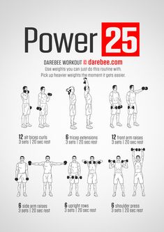 the power 25 workout poster shows how to use dumbs and pull ups for an upper body