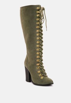 sleet-slay antique olive heeled calf boot_olive Girls Bed, Luxury Boots, Wrap Shoes, Halloween 2023, Antique Metal, Calf Boots, Party Shoes, Look Chic, Suede Boots