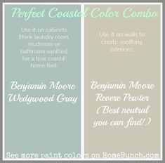 two different color combinations with the words, perfect coat color combo and berylum moove