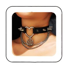 PRICES MAY VARY. PU leather chocker made of PU leather, rivet and alloy chain. Wearing it for a long time will not feel uncomfortable. Gothic spiked chokers approx size: 40cm/ 5.7in, there are adjustable buttons at the back. You can freely to adjust it. Punk rivet collar make you cool and attractive. Highly loved by women, it can add a touch of brightness to your outfit. Black choker necklaces fit for Halloween, cosplay, concert, birthday, festival, rock, birthdays, balls and daily wear. Goth He Emo Metal Necklace For Festivals, Edgy Metal Choker For Valentine's Day, Trendy Heart Shaped Metal Choker, Trendy Heart-shaped Metal Choker, Grunge Choker With Adjustable Chain, Gothic Metal Heart Choker, Gothic Heart-shaped Metal Choker, Emo Metal Choker For Festivals, Emo Style Metal Choker For Festivals