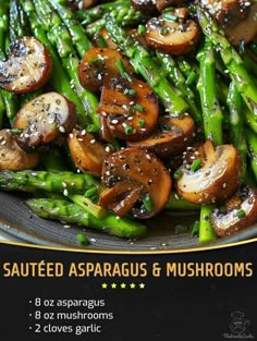 Saute Asparagus, Asparagus And Mushrooms, Mushroom Dish, Recipe Step By Step, Vegetable Side Dishes Recipes, Veggie Side Dishes, Asparagus Recipe, Veggie Dishes, Mushroom Recipes