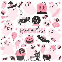 pink and black halloween cliparts with the words spooky