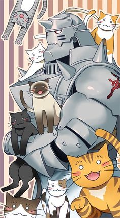 an image of a robot with many cats around it