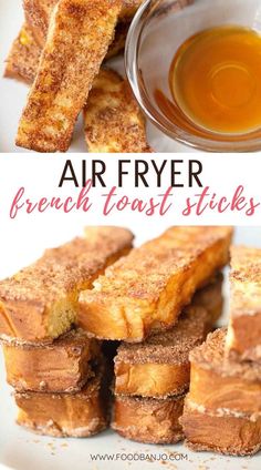 air fryer french toast sticks stacked Pickled Snacks, Air Fryer French Toast Sticks, Air Fryer French Toast, Air Fryer Recipes Breakfast, French Toast Sticks