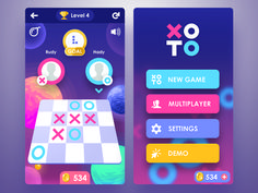 two screens showing the game's interface and its user options, with different icons