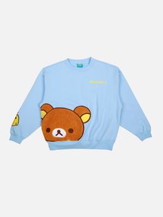 Long sleeve, ribbed crew neck sweatshirt Embroidered logo on the front Embroidered chenille patch with satin stitching Embroidered Kiiroitori on the sleeve 100% cotton Imported Officially licensed Rilakkuma merchandise The male model is wearing a large sweatshirt.The female model is wearing a small sweatshirt. Harajuku Style Cartoon Print Long Sleeve Sweatshirt, Kawaii Crew Neck Sweater, Rilakkuma Shirt, Harajuku Crew Neck Sweater With Cartoon Print, Kawaii Graphic Print Crew Neck Sweatshirt, Rilakkuma, Satin Stitch, Male Model, Apparel Accessories