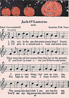 an old sheet music with pumpkins on it and the words jack - o'lanterns