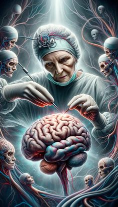 a painting of a man holding a brain in his hands