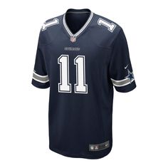 NIKE: Cowboys Micah Parsons #11 Jersey FEATURES & DETAILS____________________________ - Nike replica jersey featuring the Cowboys' #1 2021 Draft Pick Micah Parsons- Silicone screen print name, numbers, sleeve stripes and logos - NFL Shield at center front of neckline - Nike logos on sleeves - Embroidered jock tag with alpha sizing at lower left hem - Officially licensed NFL product FABRIC & CARE____________________________ - 100% Polyester - Lightweight & Durable - Machine wash cold FIT & DESIGN Micah Parsons, Dallas Cowboys Game, Dallas Cowboys Jersey, Cowboy Games, Ezekiel Elliott, American Football Jersey, Nfl Dallas Cowboys, Nike Nfl, Game Jersey