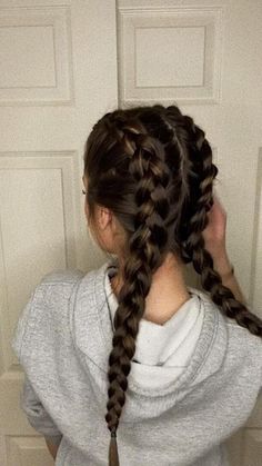 Long Brown Hair Braids, Dutch Braid Outfit, Two Braids Aesthetic, Braided Hairstyles Aesthetic, Brown Hair Braids, 2009 Hair, Double Dutch Braids, Double Dutch Braid, Hair Stylies