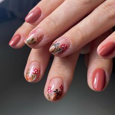 29 Cute Fall Nails Ideas: Adorable Designs to Embrace Autumn - Fall Update 2024 Nail Art Simple Fall, Cute Nails Autumn, Autumn Mushroom Nails, Autumn Nail Art Ideas, Fall Nails Mushroom, Toadstool Nail Art, Mushroom Fall Nails, Whimsical Nail Designs, Mushroom Nails Designs