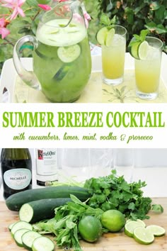 the recipe for summer breeze cocktail with cucumbers, limes, mint, and vodka