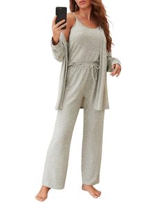 PRICES MAY VARY. Cotton Drawstring closure Three piece lounge sets for women include - 1pc camisole tunic tops+ 1pc loose pants+ 1pc open front cardigan. You can make each item into multiple outfits. Classic and trendy athleisure outfits/ Lounging sweatsuits Material: Matching lounge sets for women is made of Polyester+Spandex. Super warm, soft, lightweight and comfortable. Suitable for spring, fall and winter Feature: Cute lounge sets for women consists of a crewneck tank top, loose elastic pan Trendy Athleisure Outfits, Open Front Cardigan Outfit, Boho Pajamas, Cute Lounge Sets, Matching Lounge Set, Cardigan Outfit, Multiple Outfits, Winter Pajamas, Tank Top Dress