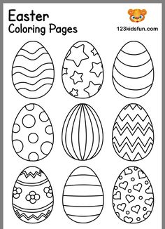 an easter egg coloring page with different designs and colors for kids to color on it