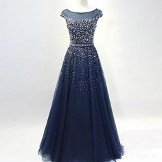 Tulle Party Dress, Dresses Winter, A Line Evening Dress, Tulle Evening Dress, Prom Dress Ideas, Beaded Tulle, Blue Evening Dresses, Beaded Prom Dress, فستان سهرة