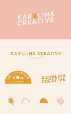 the logo for kaolina creative is shown in three different colors and font styles