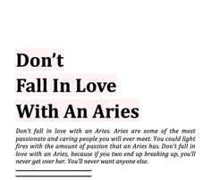 an advertisement with the words, don't fall in love with an aris