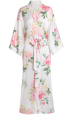 PRICES MAY VARY. One Size Fits More:Fits up to 54” at chest and hip, 50” length(below knee above ankle). Kimono style with belt and inner ties makes it very versatile.No matter what figure you are, you can choose it and try without regret. Silky Soft & Lightweight:Aensso robe is feather light.Its continuous sleeves makes you move free and no tag tickle on your neck.It’s silky smooth and super soft against your body makes you feel wrapped in arms and in love！ Quality&Luxurious:We pay much attenti Luxury White Kimono With Floral Print, Traditional Silk Kimono With Floral Print, Floral Print Satin Kimono, Floral Print Long Sleeve Sleep Kimono, Robes For Women, Summer Cover Up, Silk Robes, White Kimono, Floral Print Kimono Sleeves Sleep Robe