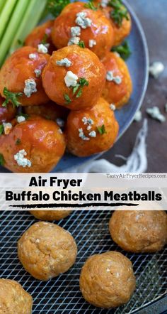 air fryer buffalo chicken meatballs on a grill