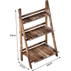 a wooden shelf with three shelves on each side and measurements for the top tiers