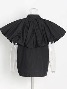 SIZE Shoulder:32cm Bust:108cm Waist:112cm Length:60-64cm Note: 1 inch = 2.54 cm, 1 cm = 0.39 inch note: measurement by hands allow 2-3cm errors which is normal Spring Black Pleated Tops, Black Pleated Tops For Spring, Solid Color Ruffle Shirt For Work, Solid Color Ruffled Shirt For Work, Solid Color Ruffled Workwear Shirt, Black Pleated Summer Tops, Black Pleated Tops For Summer, Black Ruffled Collar Top For Spring, Fitted Cotton Tops With Detachable Collar