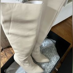 Fashion To Figure, Off White Boots, Brand New, Boxed Off White Boots, Boots Wide, Fashion To Figure, White Boots, Wide Boots, Shoes Heels Boots, High Boots, Knee High Boots, Shoes Women Heels