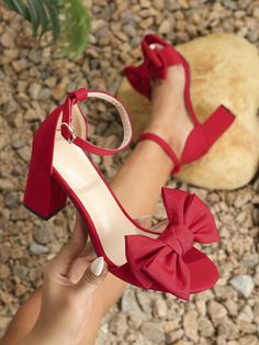 Rojo  Collar     Embellished Prom Shoes Red, Red Heels Prom, Quinceanera Heels, Wedding Shoes Red, Red Bridal Shoes, White High Heel Sandals, Heel Sandals For Women, Red Wedding Shoes