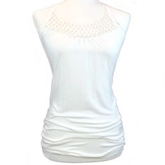 H&M Size S Ivory Scoop Neck Halter Top Ties In Back Of Neck Crocheted Lace On Scoop Neck Front Super Soft Viscose Stretch Knit Fabric Excellent Nwot Condition! No Flaws! Pit To Pit 15” Waist From Side To Side 14” Hip From Side To Side 16” Length From Underarm 20” A0193 Elegant Stretch Tank Top For Vacation, Elegant White Tank Top For Beach, H&m Tank Top For Spring, H&m Summer Tank Top, Elegant Stretch Tank Top For Beach, Chic H&m Tank Top For Summer, Chic Summer H&m Tank Top, Chic H&m Summer Tank Top, H&m Fitted Cami Tank Top