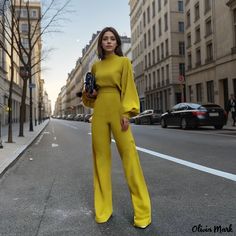 Olivia Mark - Stylish and Sexy Long Sleeve Jumpsuit with Wide-Leg Design Collar Jumpsuit, Colorful Jumpsuit, Puff Long Sleeves, Long Sleeve Jumpsuit, Casual Jumpsuit, Casual Sets, Outfit Casual, Wide Leg Jumpsuit, Lantern Sleeves