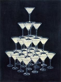 a painting of martini glasses stacked on top of each other