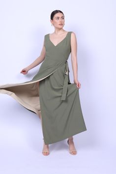 Meet the most versatile wrap dress, designed to effortlessly adapt to your style needs. This reversible gem offers two stunning color options: a rich Olive Green and a sophisticated Sand.  Crafted with an elegant A-line cut, this wrap dress flatters all body types, creating a timeless silhouette that transitions seamlessly from day to night. The adjustable belt allows you to customize the fit, ensuring comfort and confidence with every wear.  Perfect for any occasion, this reversible wrap dress Freedom Of Choice, Animal Print Party, Peach Fabric, Wedding Gifts For Groom, Reversible Dress, Summer Capsule Wardrobe, Mod Dress, Adjustable Belt, Dress C