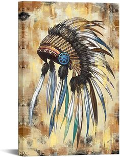 Indian Canvas Art, Native American Wall Art, Picture On Canvas, Native American Drawing, Theme Poster, Native American Feathers, Painted Picture Frames, Native American Headdress, Native American Paintings