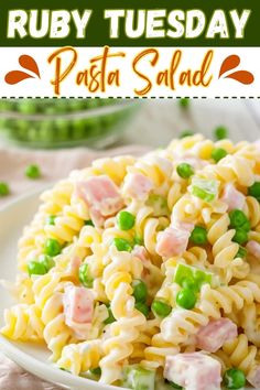 this pasta salad has peas and ham in it