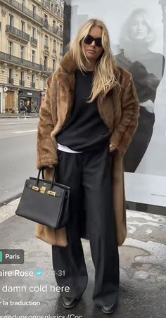 Black Fur Coat Outfit, Chic Work Outfit, Winter Fashion Coats, Exotic Fashion, Fur Fashion