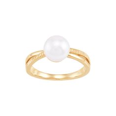 This classic and dainty ring will radiate elegance and appeal with your look. Check out this breathtaking freshwater pearl ring. This stunning ring showcases a lustrous 8-8.5mm white pearl nestled on a 14K yellow gold band, creating a timeless and sophisticated piece of jewelry. This ring is only available in size 7. Size: one size.  Gender: female.  Age Group: adult. Freshwater Pearl Ring, Dainty Ring, Gold Band, Ring Size 7, Pearl Ring, White Pearl, Gold Bands, Pearl White, Women Rings