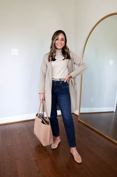 What To Wear To Work Winter, Pointed Booties Outfit, Jeans For Work Outfits, Fall Outfit Inspo 2024 Midsize, How To Style A V Neck Sweater, Work Jean Outfits Women, Jeans Office Outfits Women, Jeans Smart Casual, Fall Outfits Petite