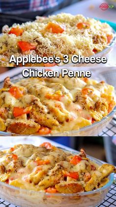 two pictures of an applebee's 3 cheese chicken penne casserole