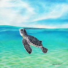 a painting of a turtle swimming in the ocean