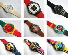 six different watches with colorful straps on them