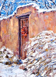 a painting of a door in the snow