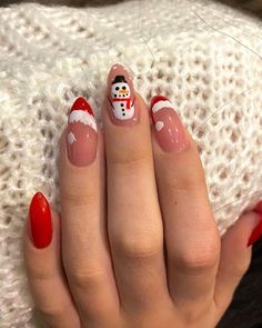 Snowman Nails, Cute Christmas Nails, Easy Nails, Christmas Gel Nails, Christmas Nails Acrylic, Xmas Nails, Stick On Nails, Christmas Nail Designs, Nailed It