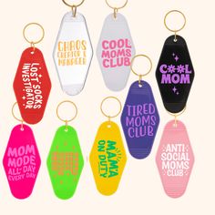 Nine mom phrases of your choice. These retro style motel keychains make the cutest gifts for a new driver, friends, family, and or bridesmaids!Each keychain is made with permanent vinyl. Choose a design, vinyl color and keychain color.HOW TO ORDER1. Choose design2. Choose vinyl color (write in customization box)3. Choose keychain color(write in customization box) *Keychain color 1-is clear with multicolor specs, 2-clear, 3-white* * If no color choices noted you will receive same color choices as Custom Motel Keychain, Lost Socks, Motel Keychain, Knitted Wire, Graduation Cap Toppers, Faceless Portrait, Wood Burning Crafts, New Driver, Wall Rug