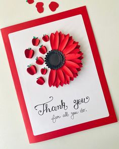 a thank you card with red flowers and strawberries