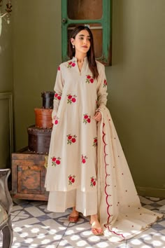 SAW22-27 (PRE-ORDER) Khaddar embroidered shirt. Khaddar trouser. Embroidered shawl. Dispatch time : 3-5 weeks Designer Dresses Casual, Boutique Dress Designs