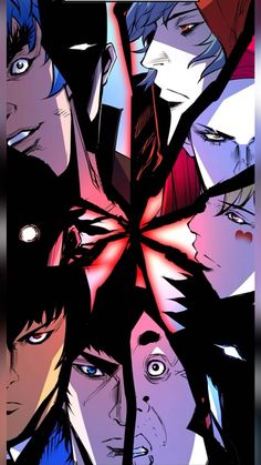 an anime poster with many different faces