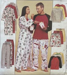 Misses and Mens Knit Pajama Top Pants and Robe Pattern McCalls 3019 Pattern Size: XL - XXL The pattern is uncut with original factory folds, and instructions included.  The envelope may have wrinkles.   Please convo with additional questions or for additional pictures.   I am happy to combine shipping.   Thank you for stopping by, and have a great day. Pj Sewing Pattern, Slippers Sewing Pattern, Pajamas Shorts Pattern, Robe Pajamas, Shorts Pajamas, Raglan Sleeve Shirts, Pajama Pattern, Coupon Organizer, Boys Sleepwear